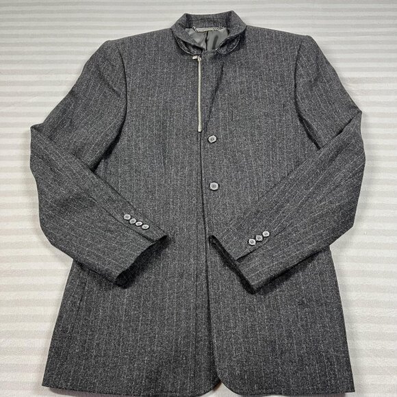 America Blazer Mens S Gray Pinstripe Wool Blend 3 Button Zip Insert Sport Coat - Picture 3 of 11
